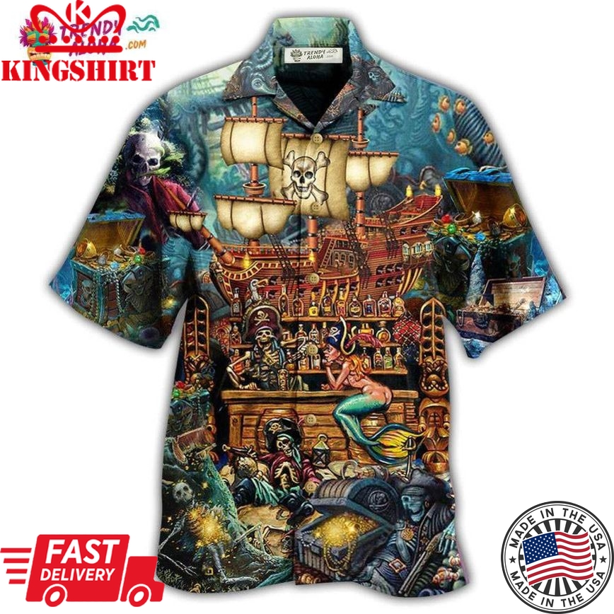 Skull Pirate Treasure Night On The Sea Style Hawaiian Shirt