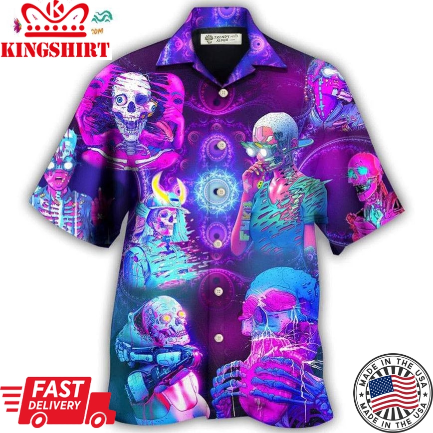 Skull Psychic Skull Face Future Style With Purple Hawaiian Shirt