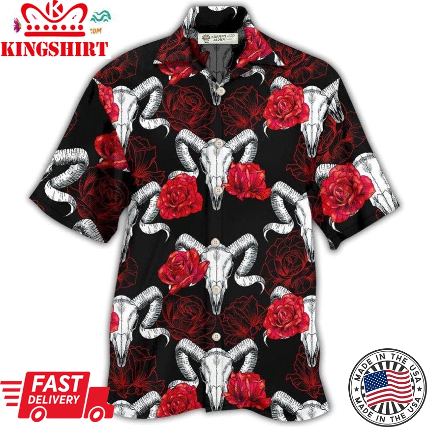 Skull Rose And Ram Skull Hawaiian Shirt