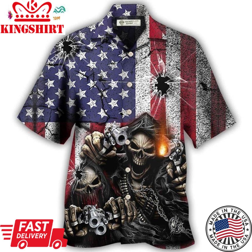 Skull Shot Gun American Flag Vintage Hawaiian Shirt
