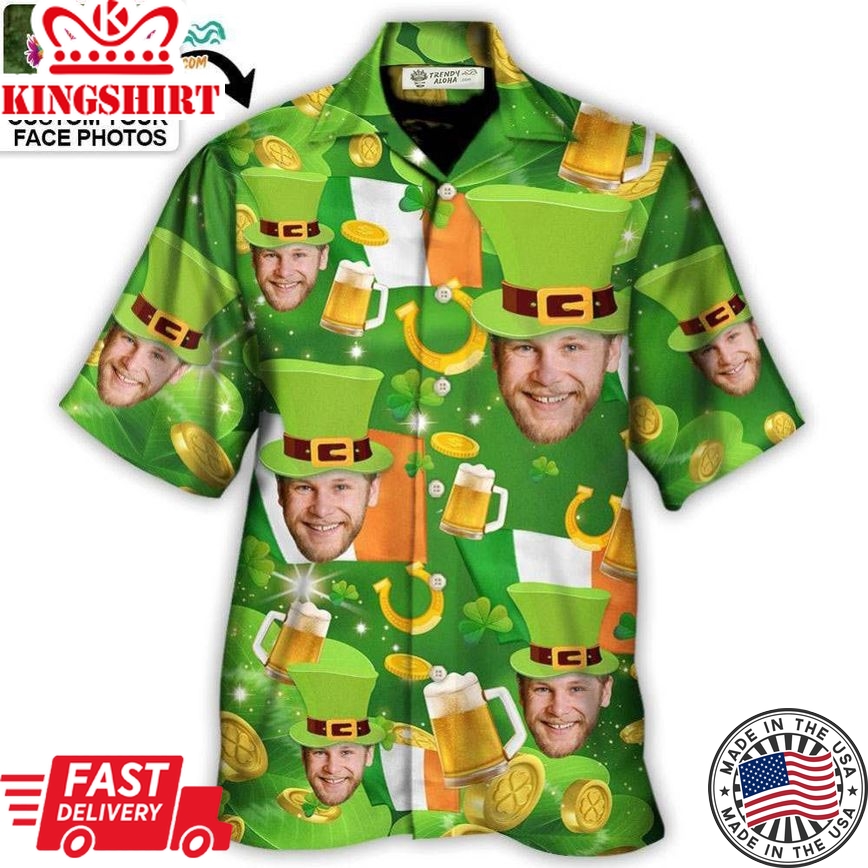 St Patrick'S Day Happy Funny Gift Custom Photo - Hawaiian Shirt - Personalized Photo Gifts Hawaiian Shirt