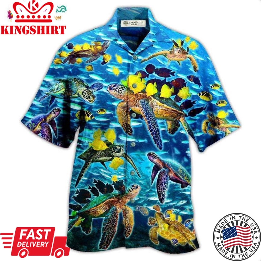 Turtle Go With The Flow Turtles And Fish Blue Ocean Hawaiian Shirt