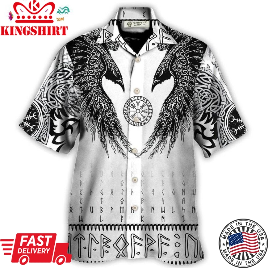 Viking Black Runic Raven Scandinavian Hawaiian Shirt