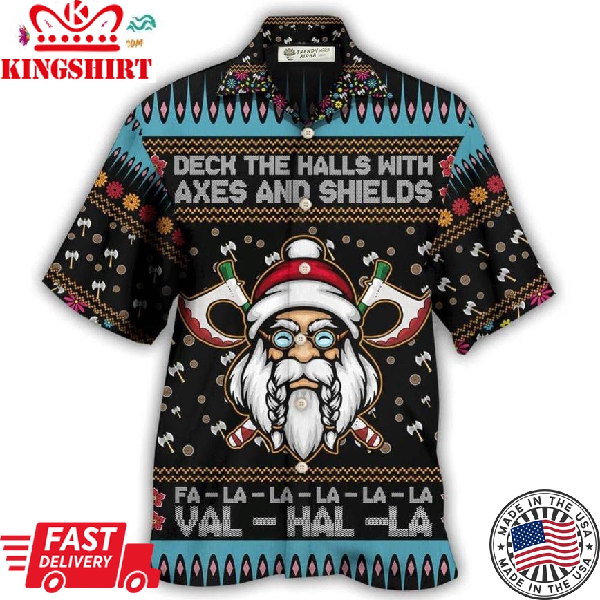 Viking Christmas Deck The Halls With Axes And Shields Hawaiian Shirt