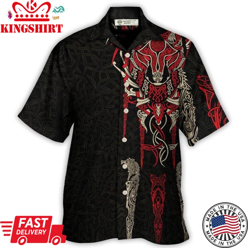 Viking Fenrir Wolf Head Norse Celtic Hawaiian Shirt