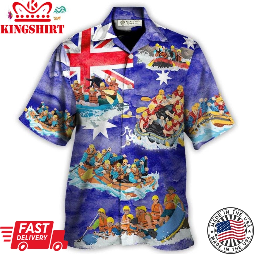 Water Rafting River Rafting Team Funny Lover Australia Flag Vintage Art Style Hawaiian Shirt