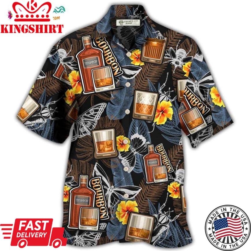 Wine Bourbon Drinking Butterflies Tropical Hawaiian Shirt