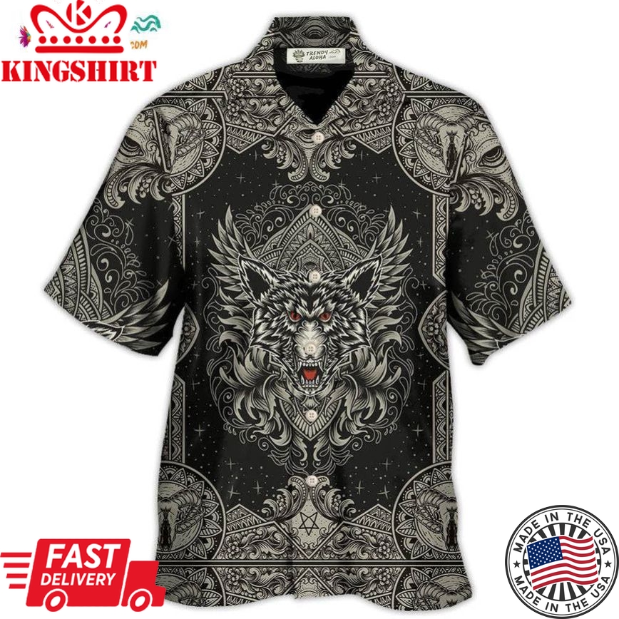 Wolf Art Line Darkness Hawaiian Shirt