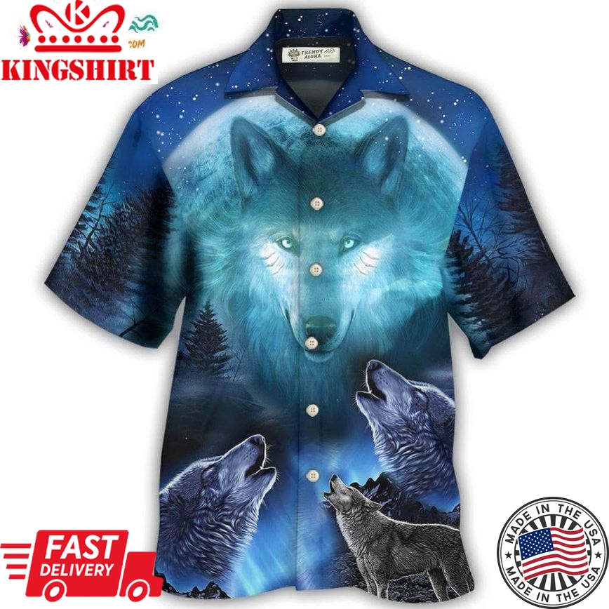 Wolf Gray And Blue Hawaiian Shirt