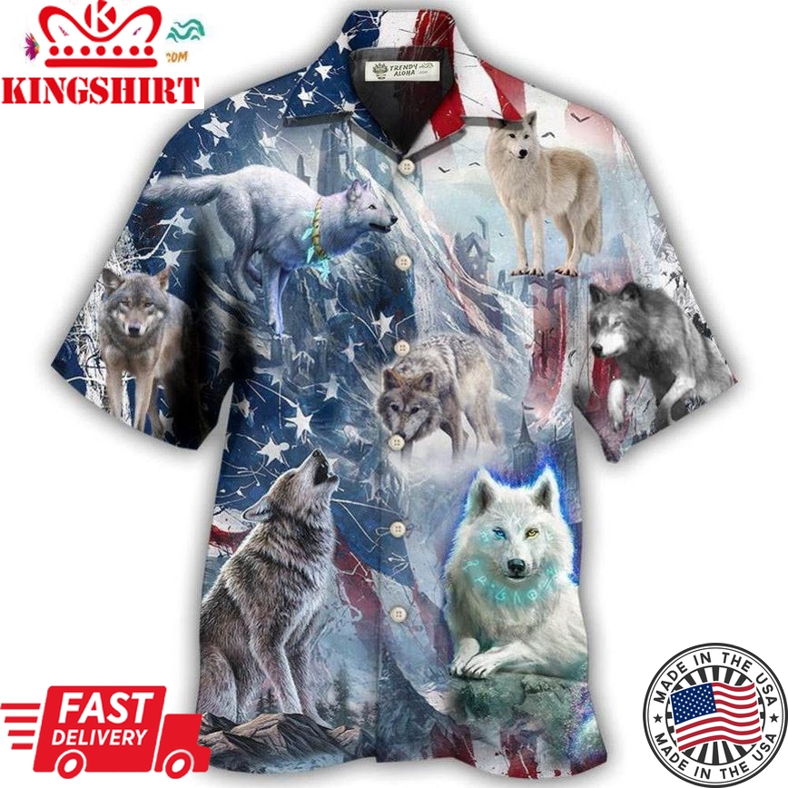 Wolf Independence Day Snow Mountain Hawaiian Shirt