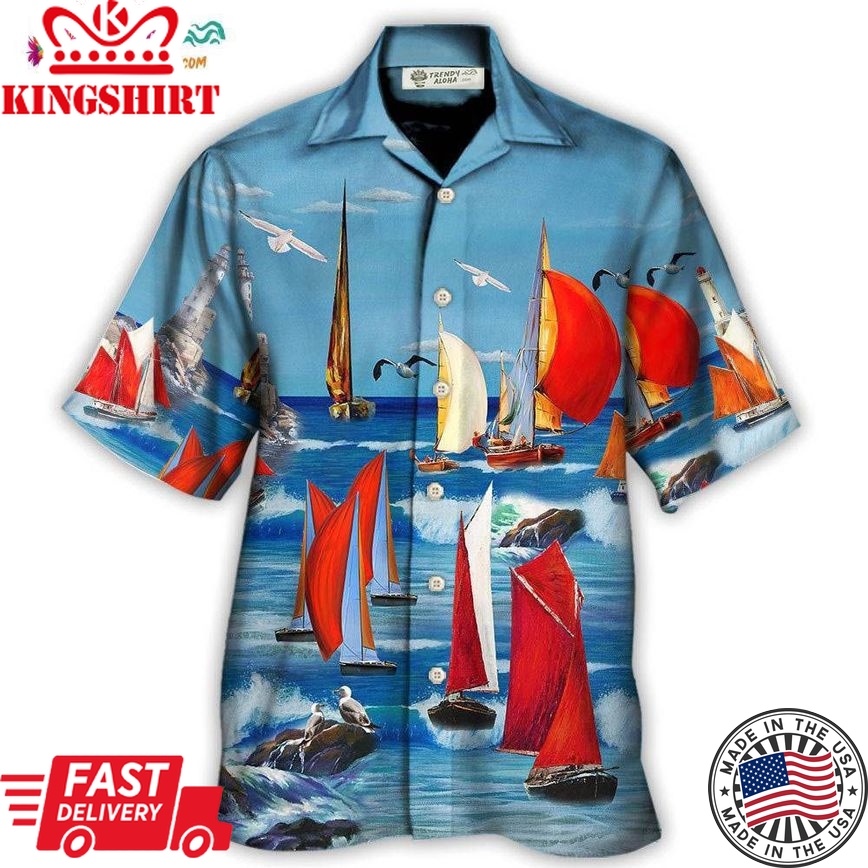 Yacht Colorful Cutter Blue Sky Hawaiian Shirt