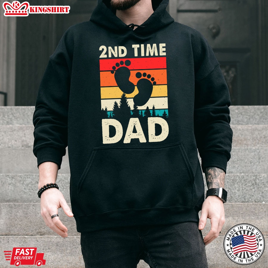 2nd Time Dad Baby Announcement Vintage Father's Day Hoodie