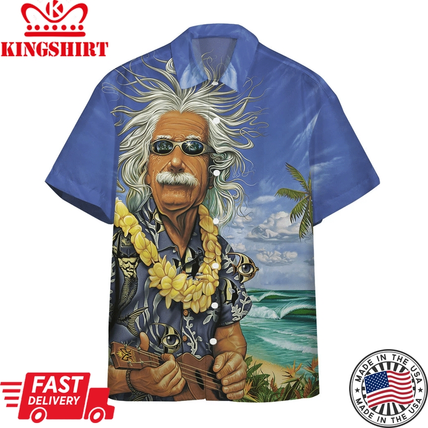 3D Albert Einstein Chilling On The Beach Custom Hawaii Shirt Aloha Shirt For Summer