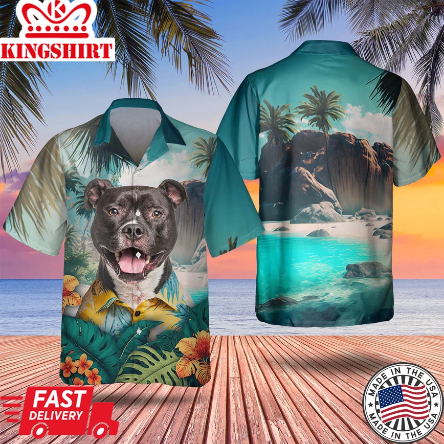 3D All Over Printed Trendy Hawaiian Shirt for Men: American Staffordshire Terrier