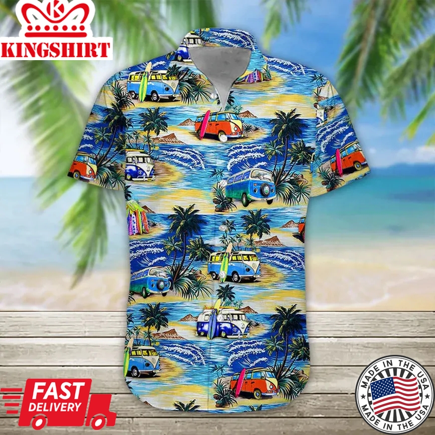 3D Campervan Hawaii Shirt, Mens Hawaiian Aloha Beach Shirt, Trendy Hawaiian Shirts For Men