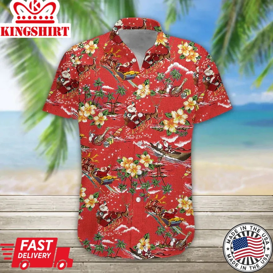 3D Christmas Santa Hawaii Shirt, Men's Trendy Hawaiian Shirt Casual Button Down Shirts, Short Sleeve Trendy Hawaiian Shirts For Men