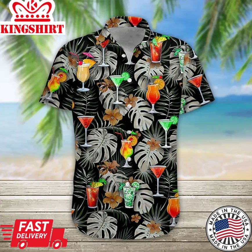 3D Cocktail Trendy Hawaiian Shirt, Men's Hawaiian Aloha Beach Shirt