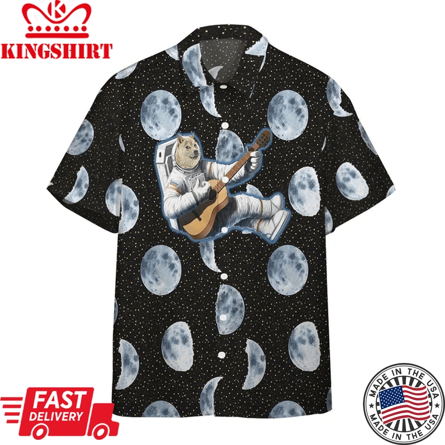 3D Doge Astronaut Playing Guitar Custom Trendy Hawaiian Shirt