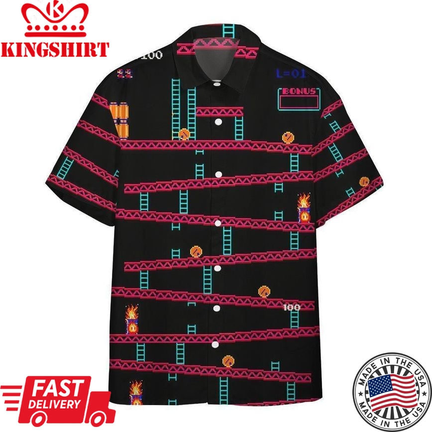 3D Donkey Kong Gameplay Hawaiian Shirt Short Sleeve