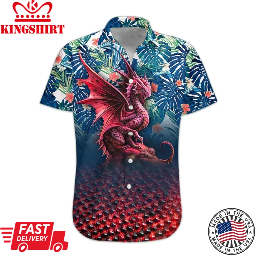 3D Dragon Trendy Hawaiian Shirt Casual Button Down Shirts Short Sleeve, Trendy Hawaiian Shirt For Men, Women