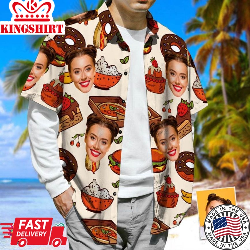 3D Face Print Trending Hawaiian Shirts Hawaiian Shirt Cheese Burger & Pizza Casual Tropical Funky Button-Down Shirt