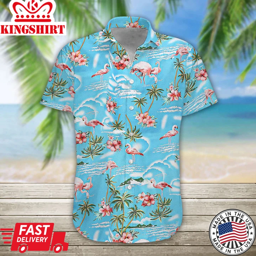 3D Flamingo Trendy Hawaiian Shirt, Mens Hawaiian Aloha Beach Shirt, Trendy Hawaiian Shirts For Men