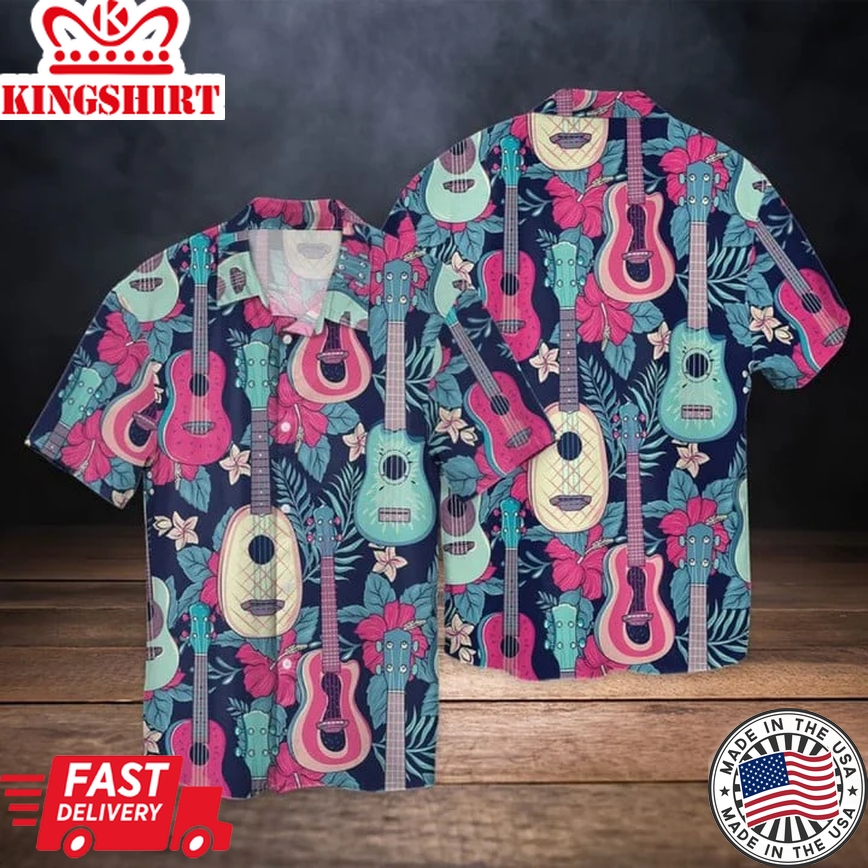 3D Full Printed Colorful Guitar Trendy Hawaiian Shirt For Men And Women, Guitarist Trendy Hawaiian Shirt, Summer Gift