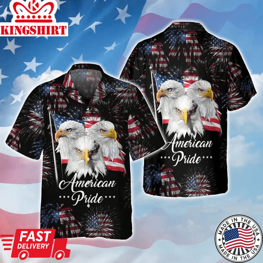 3D Full Printed Eagle American Pride Trendy Hawaiian Shirt For 4Th Of July Gifts, Summer Aloha Patriotic Hawaii Shirt, Beach Party Shirt