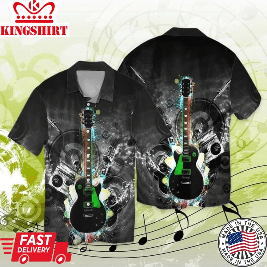 3D Full Printed Electric Guitar Trendy Hawaiian Shirt, Music Party Guitarist Trendy Hawaiian Shirts