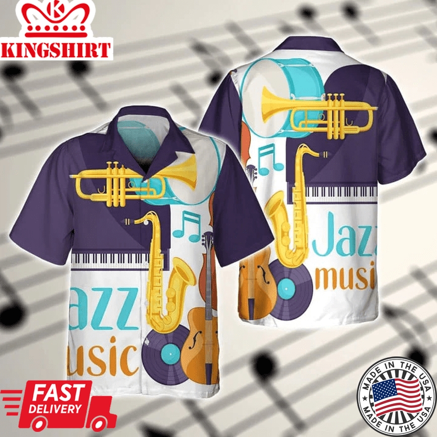 3D Full Printed Jazz Music Trendy Hawaiian Shirts For Men And Women, Jazz Music Saxophone Hawaii Shirts, Unisex Trendy Hawaiian Shirt