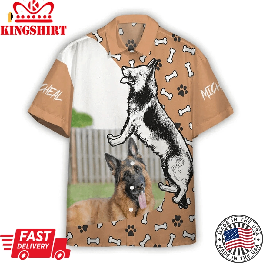 3D German Shepherd Dog Hawaii Custom Text Trendy Hawaiian Shirt