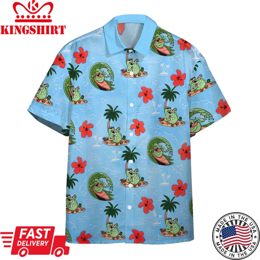 3D Ghostbusters Slimer Ugly Hawaii Vibe Custom Trendy Hawaiian Shirt, Trendy Hawaiian Shirts For Men Short Sleeve Aloha Beach Shirt