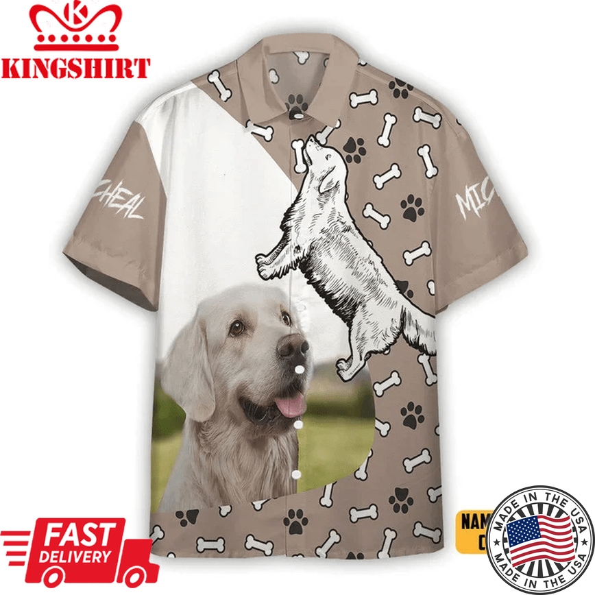 3D Golden Retriever Dog Hawaii Custom Text Trendy Hawaiian Shirt