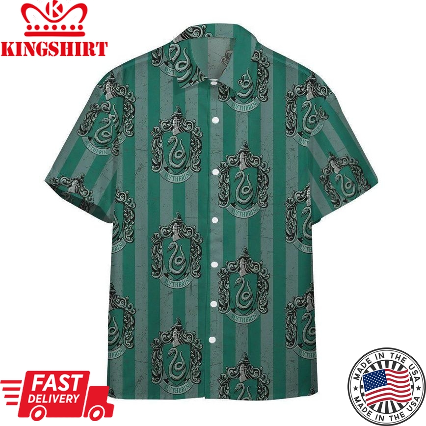 3D Harry Potter Hogwarts Slytherin House Pride Crests Custom Hawaii Shirt Aloha Shirt For Summer