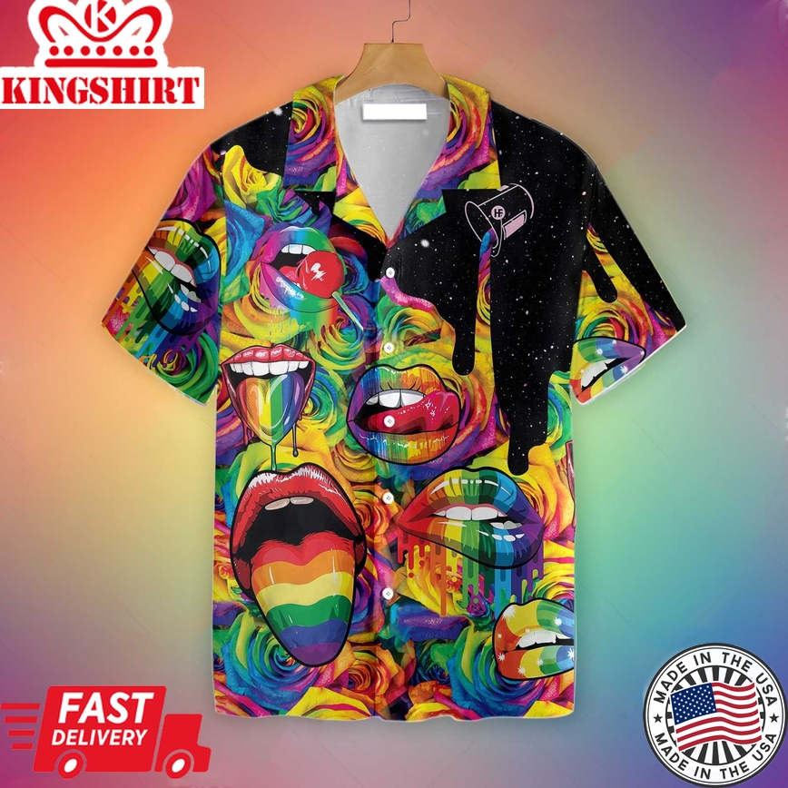 3D Hawaiian T Shirt For Gay, Sexy Lips Always Proud Lgbt Hawaiian Shirt