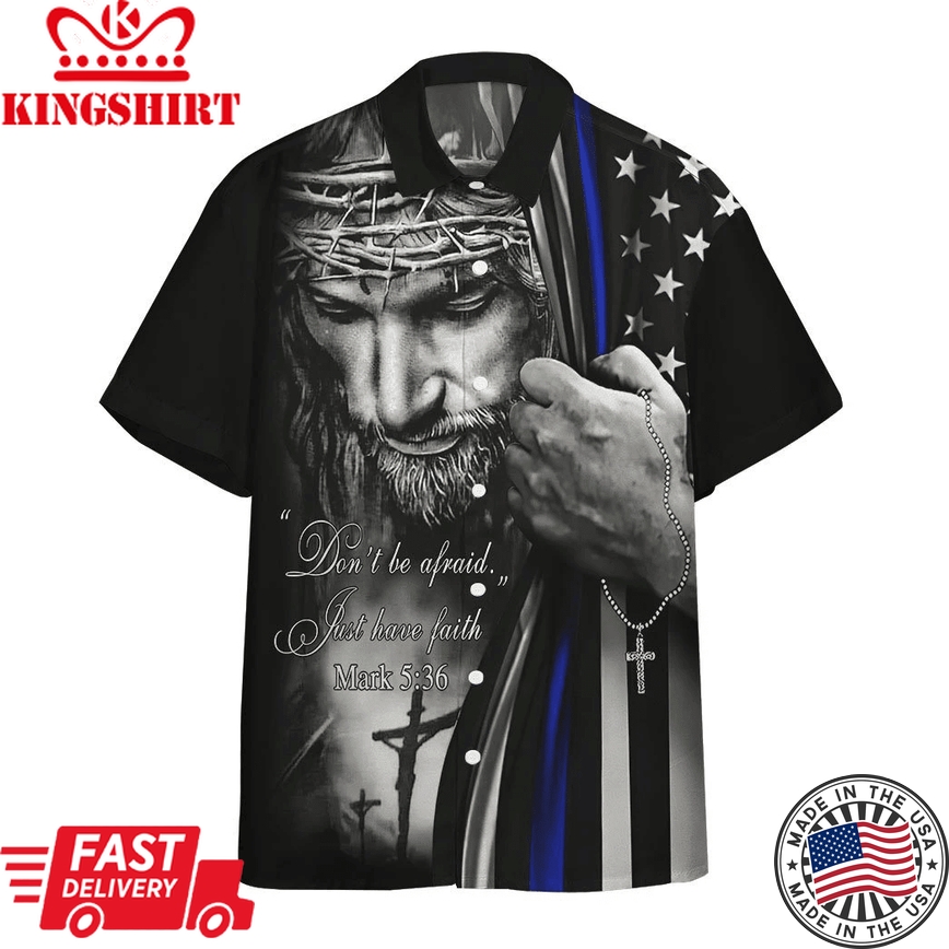 3D Jesus Christ Blue Line Flag Custom Short Sleeve Shirt