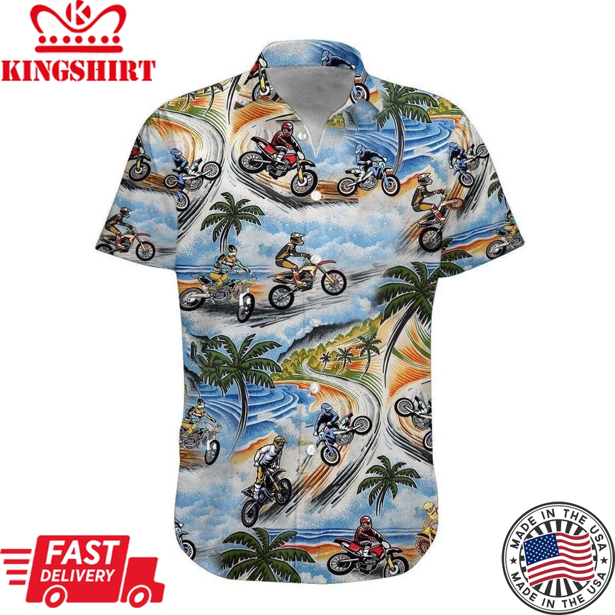 3D Motocross Hawaiian Short Sleeve Hawaii Shirt Aloha Shirt For Summer