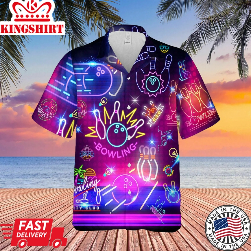 3D Neon Bowling Club Unisex Trendy Hawaiian Shirt For Men