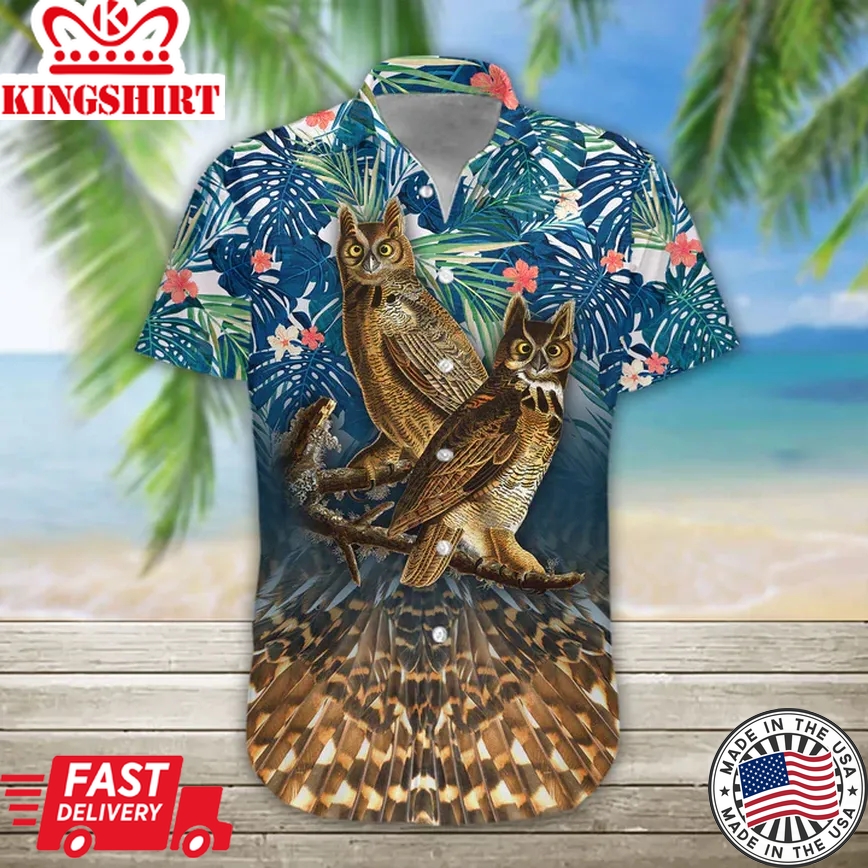 3D Owl Hawaii Shirt Hawaii Shirt, Summer Trendy Hawaiian Shirts Casual Short Sleeve Shirt Men