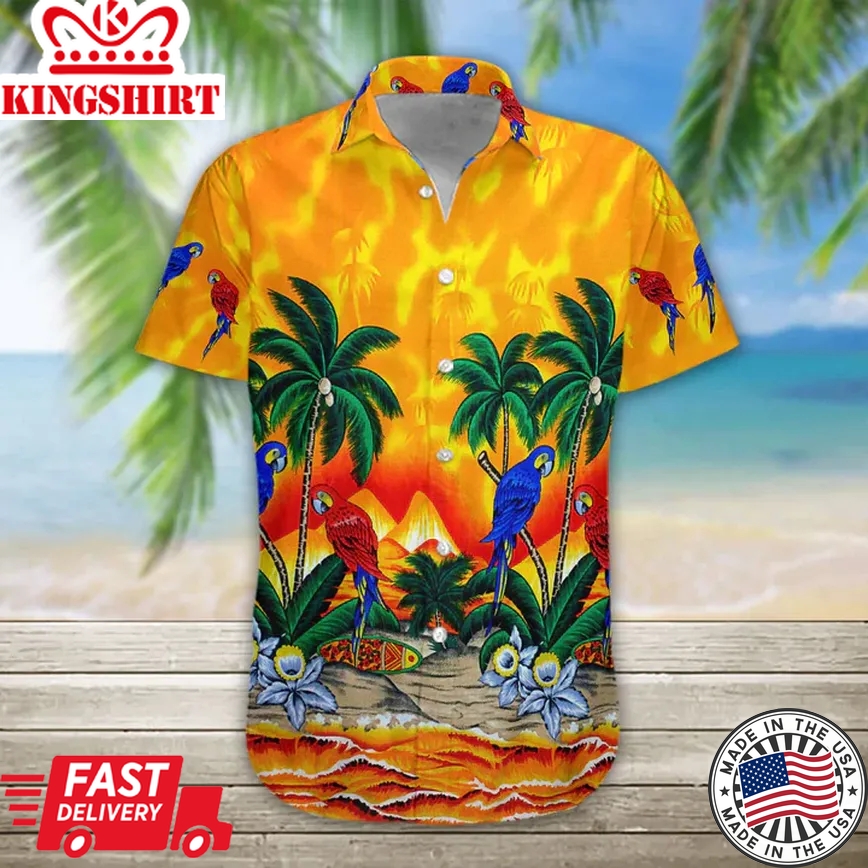 3D Parrot Hawaii Shirt, Men's Trendy Hawaiian Shirt Casual Button Down Shirts, Short Sleeve Trendy Hawaiian Shirts For Men