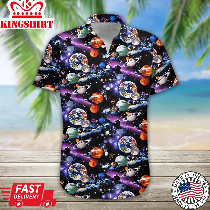 3D Planet Solar System Trendy Hawaiian Shirt, Trendy Hawaiian Shirts For Men Print Button Down Shirt