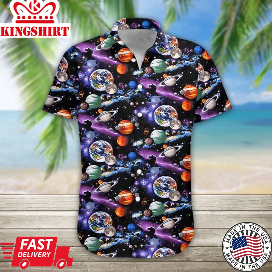 3D Planet Solar System Trendy Hawaiian Shirt, Trendy Hawaiian Shirts For Men Print Button Down Shirt, Trendy Hawaiian Shirt For Woman