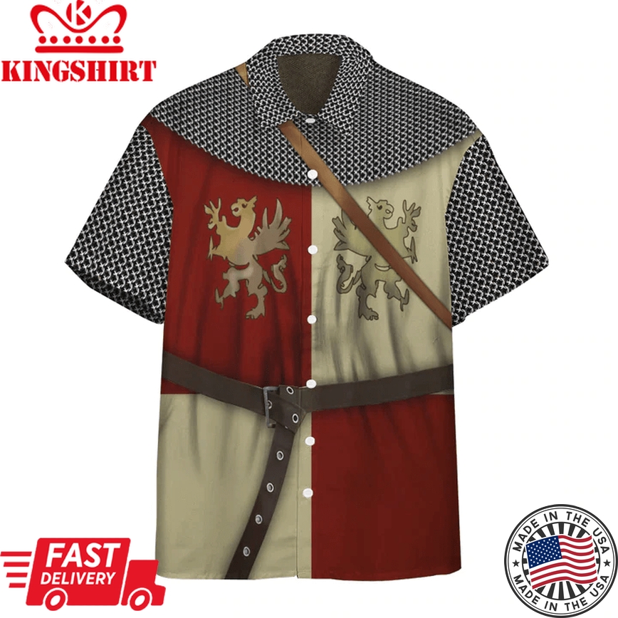 3D Polish Knight Costume Short Sleeve Shirt, Trendy Hawaiian Shirt For Men, Women