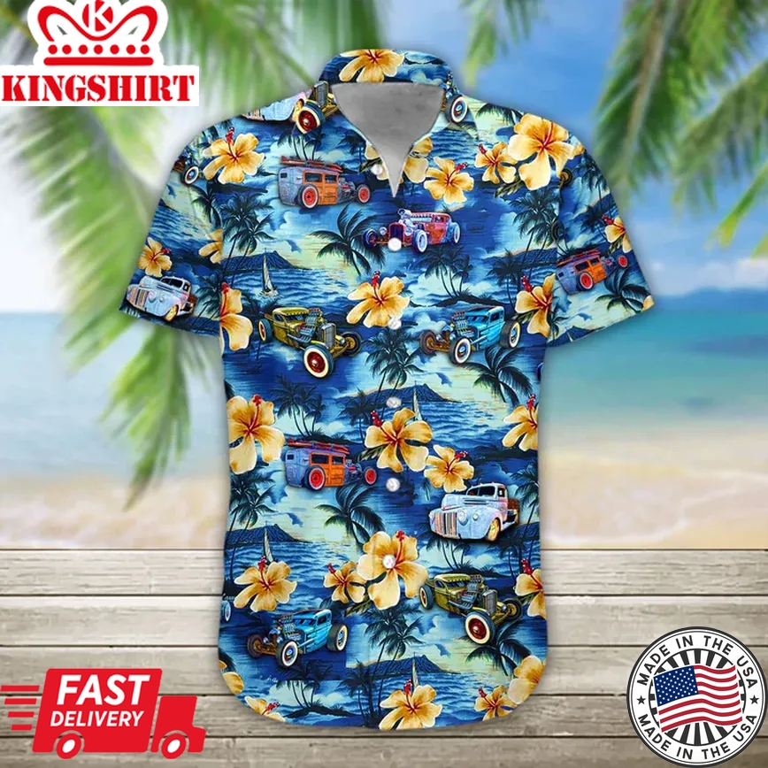 3D Rat Rod Hawaii Shirt, Men's Trendy Hawaiian Shirt Casual Button Down Shirts, Short Sleeve Trendy Hawaiian Shirts For Men