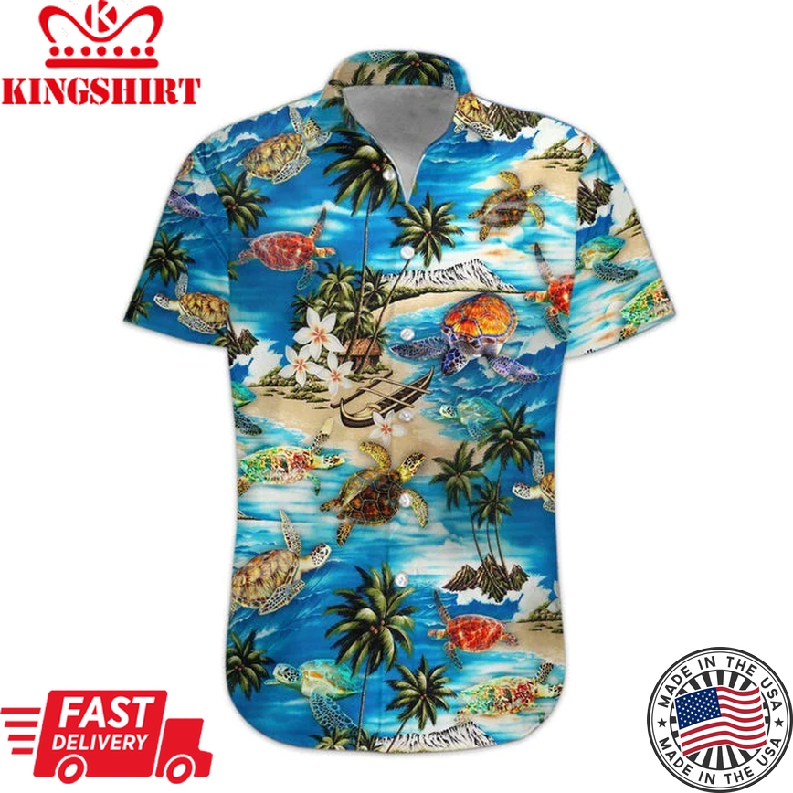 3D Sea Turtle Hawaii Shirt, Trendy Hawaiian Shirts For Men Short Sleeve Aloha Beach Shirt