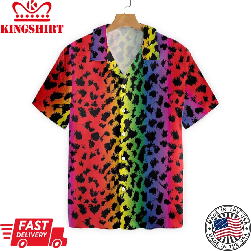 3D Shirt For Gay, Cool Leopard Skin With Rainbow Color Lgbt Hawaiian Shirt