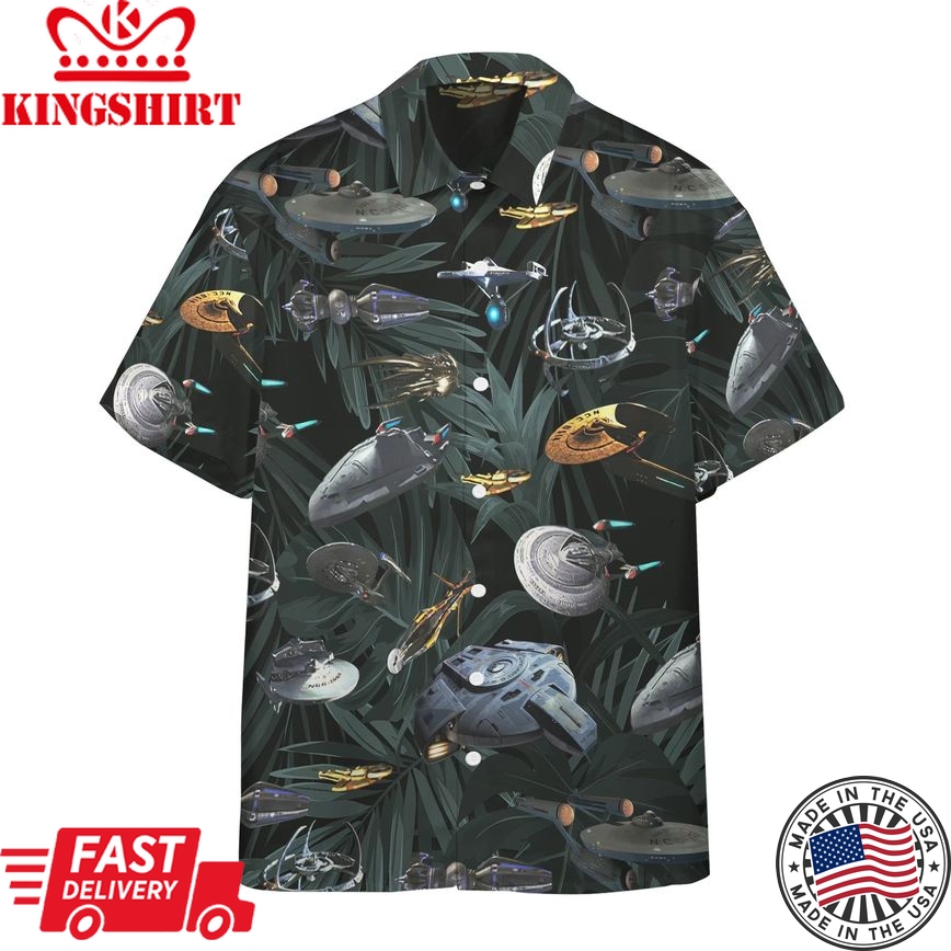 3D Star Trek Space Ships Hawaiian Shirt