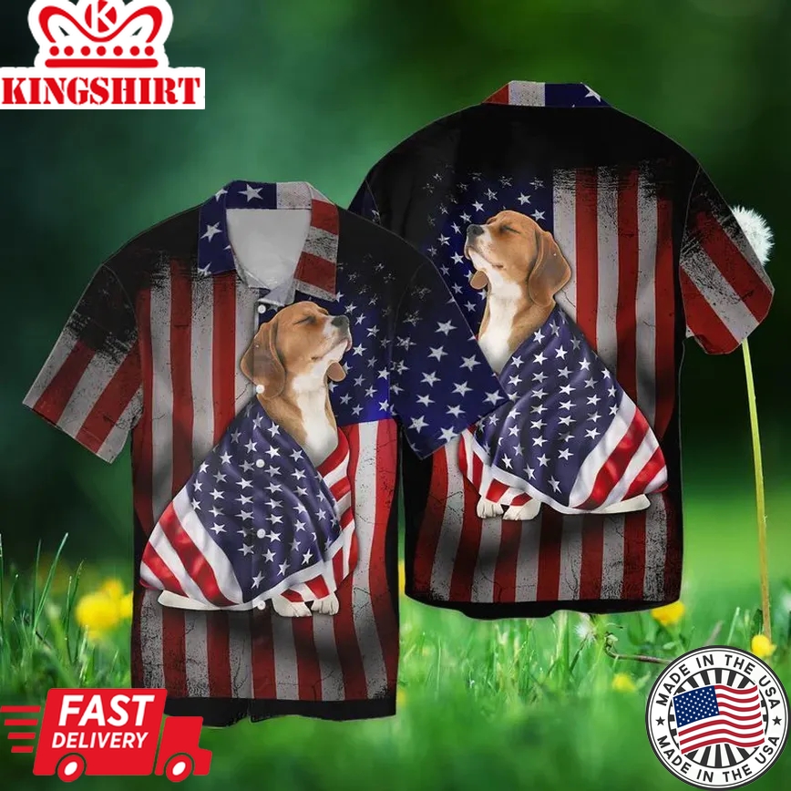 4Th Of July Beagle Dog America For Men And Women Graphic Print Short Sleeve Trendy Hawaiian Shirt