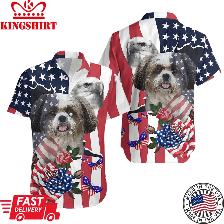 4Th Of July Cute Pet Shih Tzu Independence Day Trendy Hawaiian Shirt