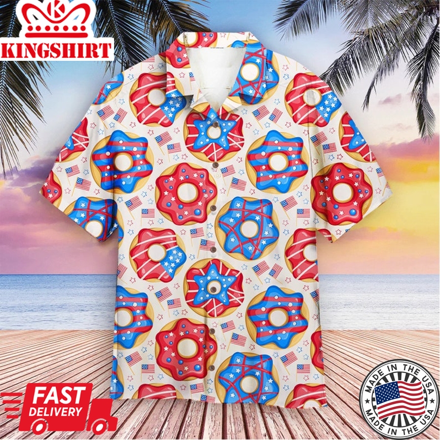 4Th Of July Donuts America Pink And Blue Aloha Trendy Hawaiian Shirt